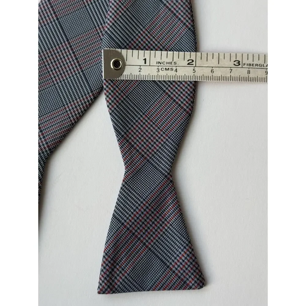 Ben Sherman Men's Silk Blend Bow Tie‎ Adjustable Navy/Light Blue & Red Plaid
